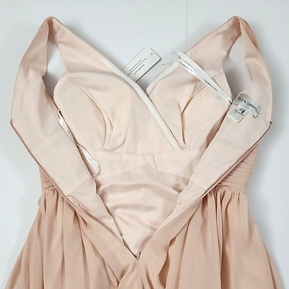 Tulle & Chantilly Women's Blush Chiffon Bridesmaid Dress V Neck Flowy Size 12 - Picture 6 of 14